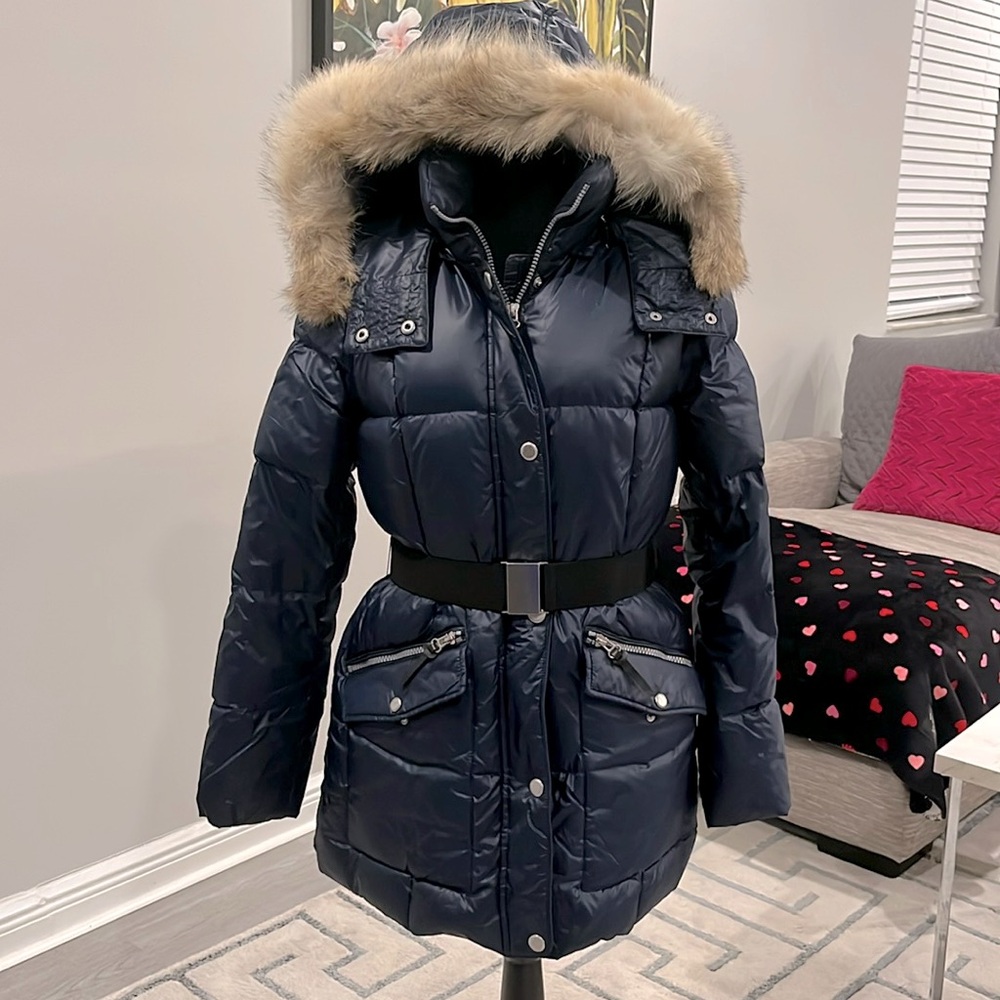 Puffer coat with fur hat